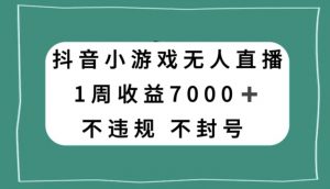 抖音小游戏无人直播，不违规不封号1周收益7000+，官方流量扶持【揭秘】-瀚海资源库