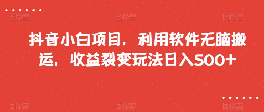 抖音小白项目，利用软件无脑搬运，收益裂变玩法日入500+【揭秘】-瀚海资源库