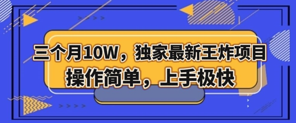 三个月10W，独家最新王炸项目！操作简单，上手极快【揭秘】-瀚海资源库