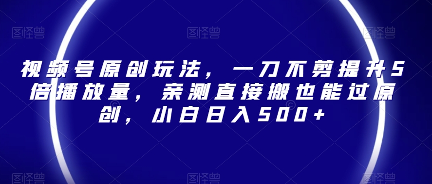 视频号原创玩法，一刀不剪提升5倍播放量，亲测直接搬也能过原创，小白日入500+【揭秘】-瀚海资源库