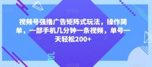 视频号强撸广告矩阵式玩法,操作简单,一部手机几分钟一条视频,单号一天轻松200+【揭秘】-瀚海资源库