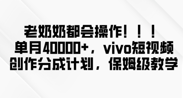 老奶奶都会操作，新平台无脑操作，单月40000+，vivo短视频创作分成计划【揭秘】-瀚海资源库