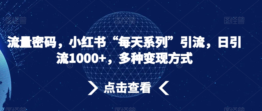 流量密码，小红书“每天系列”引流，日引流1000+，多种变现方式【揭秘】-瀚海资源库