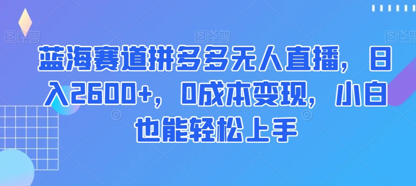蓝海赛道拼多多无人直播，日入2600+，0成本变现，小白也能轻松上手【揭秘】-瀚海资源库