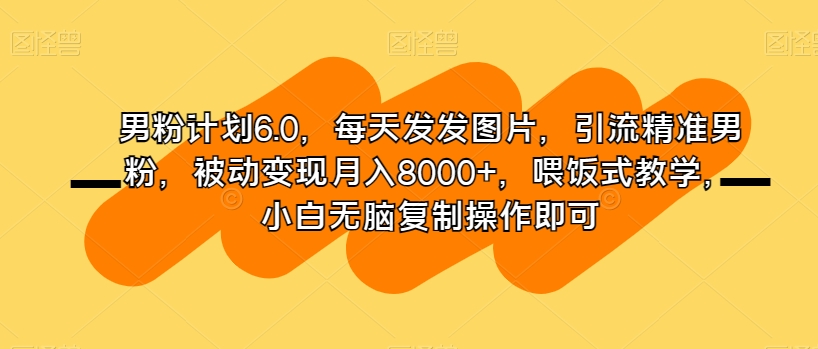 男粉计划6.0，每天发发图片，引流精准男粉，被动变现月入8000+，喂饭式教学，小白无脑复制操作即可-瀚海资源库