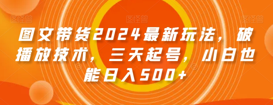 图文带货2024最新玩法，破播放技术，三天起号，小白也能日入500+【揭秘】-瀚海资源库