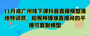 11月底广州线下课抖音直播模型落地特训营，短视频锤爆直播间的平播可复制模型-瀚海资源库