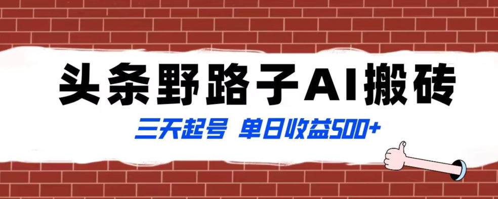 全网首发头条野路子AI搬砖玩法，纪实类超级蓝海项目，三天起号单日收益500+【揭秘】-瀚海资源库