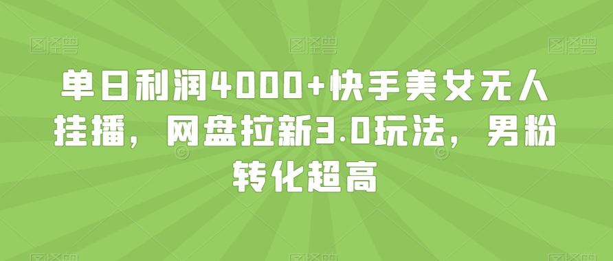 单日利润4000+快手美女无人挂播，网盘拉新3.0玩法，男粉转化超高【揭秘】-瀚海资源库