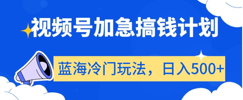 视频号加急搞钱计划，蓝海冷门玩法，日入500+【揭秘】-瀚海资源库