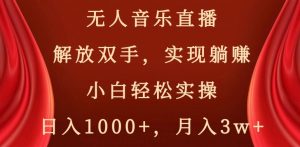 无人音乐直播，解放双手，实现躺赚，小白轻松实操，日入1000+，月入3w+【揭秘】-瀚海资源库