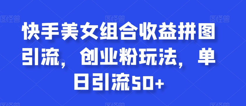 快手美女组合收益拼图引流，创业粉玩法，单日引流50+【揭秘】-瀚海资源库