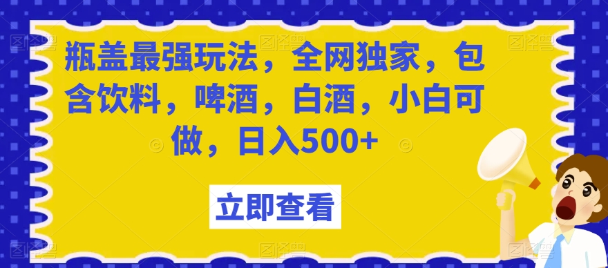 瓶盖最强玩法，全网独家，包含饮料，啤酒，白酒，小白可做，日入500+【揭秘】-瀚海资源库
