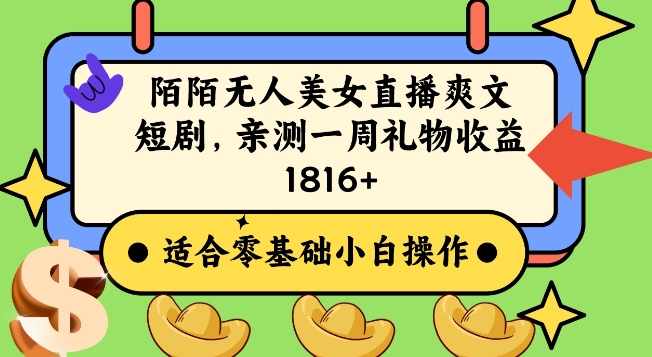 陌陌美女无人直播爽文短剧项目，亲测一个星期1800+【揭秘】-瀚海资源库