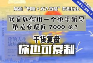 【纯干货复盘】我是如何用一个快手新号单晚变现近 7000 的?最新“男粉+无人直播”变现玩法-瀚海资源库
