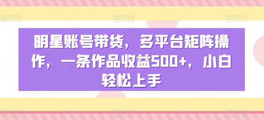明星账号带货，多平台矩阵操作，一条作品收益500+，小白轻松上手【揭秘】-瀚海资源库