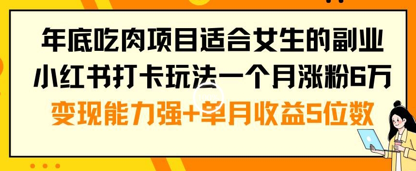年底吃肉项目适合女生的副业小红书打卡玩法一个月涨粉6万+变现能力强+单月收益5位数【揭秘】-瀚海资源库