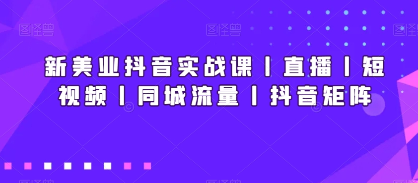 新美业抖音实战课丨直播丨短视频丨同城流量丨抖音矩阵-瀚海资源库
