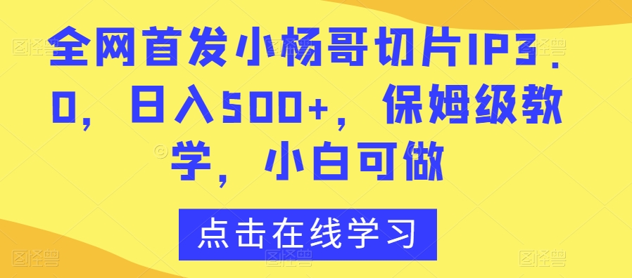 全网首发小杨哥切片IP3.0，日入500+，保姆级教学，小白可做【揭秘】-瀚海资源库