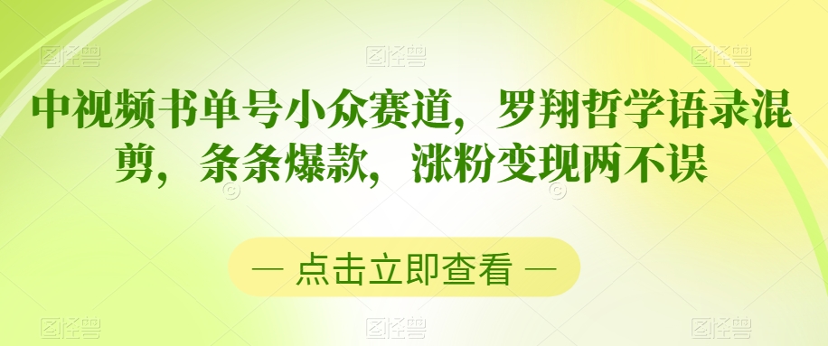 中视频书单号小众赛道，罗翔哲学语录混剪，条条爆款，涨粉变现两不误【揭秘】-瀚海资源库