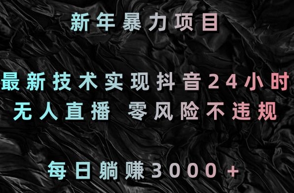 新年暴力项目，最新技术实现抖音24小时无人直播，零风险不违规，每日躺赚3000＋【揭秘】-瀚海资源库