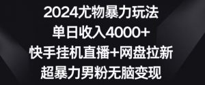 2024尤物暴力玩法，单日收入4000+，快手挂机直播+网盘拉新，超暴力男粉无脑变现【揭秘】-瀚海资源库