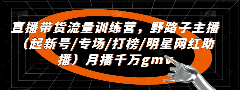 直播带货流量训练营，​野路子主播（起新号/专场/打榜/明星网红助播）月播千万gmv-瀚海资源库