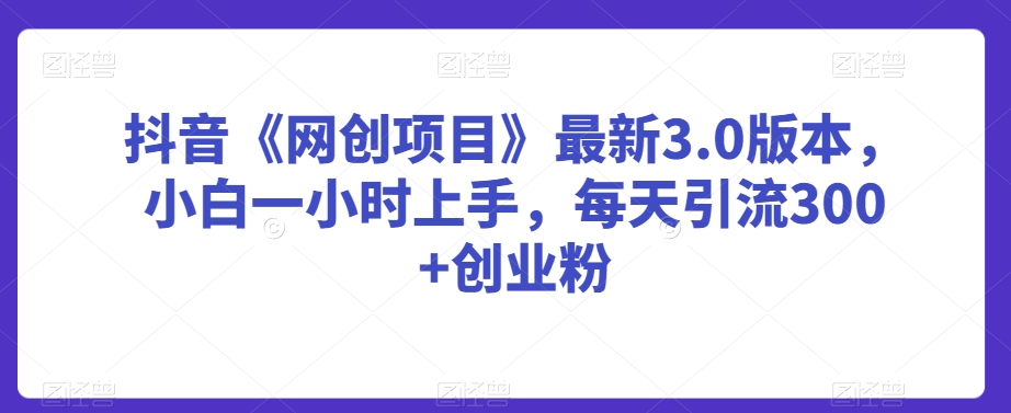 抖音《网创项目》最新3.0版本，小白一小时上手，每天引流300+创业粉【揭秘】-瀚海资源库