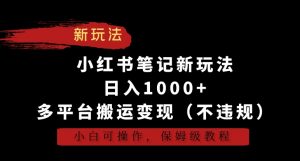 小红书笔记新玩法,日入1000+,多平台搬运变现(不违规),小白可操作,保姆级教程【揭秘】-瀚海资源库