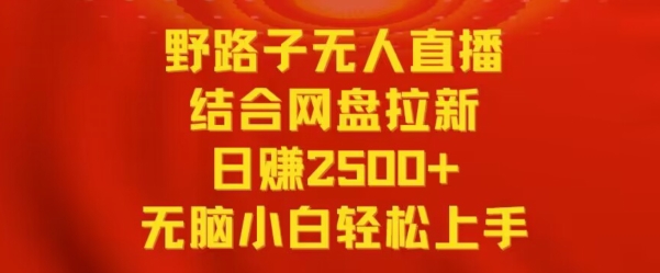 野路子无人直播结合网盘拉新，日赚2500+，小白无脑轻松上手【揭秘】-瀚海资源库