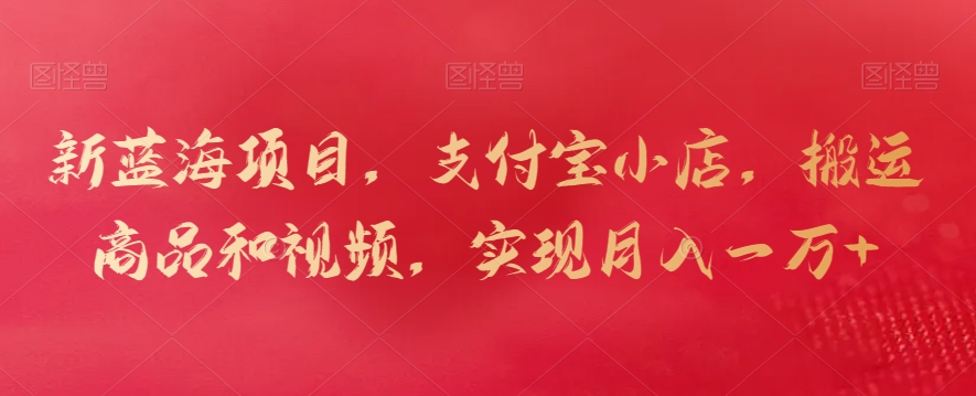 新蓝海项目，支付宝小店，搬运商品和视频，实现月入一万+【揭秘】-瀚海资源库