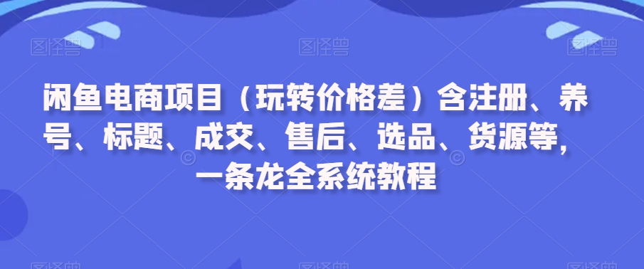 闲鱼电商项目（玩转价格差）含注册、养号、标题、成交、售后、选品、货源等，一条龙全系统教程-瀚海资源库