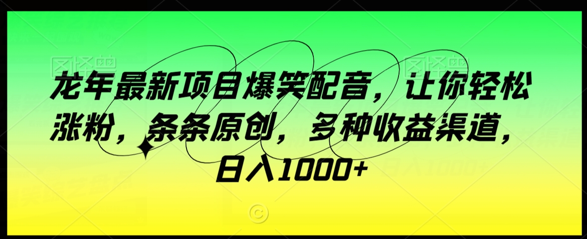 龙年最新项目爆笑配音，让你轻松涨粉，条条原创，多种收益渠道，日入1000+【揭秘】-瀚海资源库