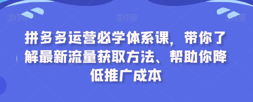 拼多多运营必学体系课，带你了解最新流量获取方法、帮助你降低推广成本-瀚海资源库