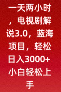 一天两小时,电视剧解说3.0,蓝海项目,轻松日入3000+小白轻松上手【揭秘】-瀚海资源库