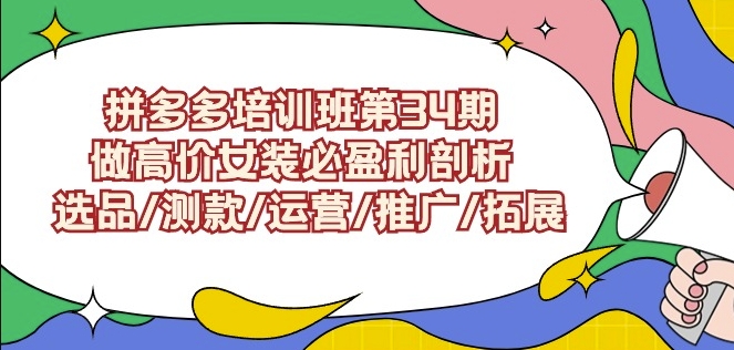 拼多多培训班第34期：做高价女装必盈利剖析选品/测款/运营/推广/拓展-瀚海资源库