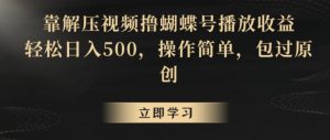靠解压视频撸蝴蝶号播放收益，轻松日入500，操作简单，包过原创【揭秘】-瀚海资源库