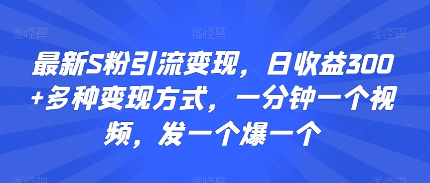 最新S粉引流变现，日收益300+多种变现方式，一分钟一个视频，发一个爆一个【揭秘】-瀚海资源库