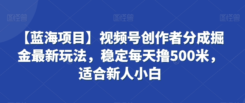 【蓝海项目】视频号创作者分成掘金最新玩法，稳定每天撸500米，适合新人小白【揭秘】-瀚海资源库