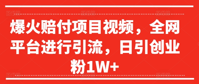 爆火赔付项目视频，全网平台进行引流，日引创业粉1W+【揭秘】-瀚海资源库