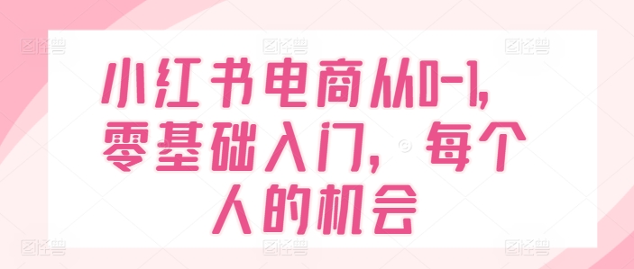 小红书电商从0-1，零基础入门，每个人的机会-瀚海资源库
