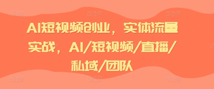 AI短视频创业，实体流量实战，AI/短视频/直播/私域/团队-瀚海资源库