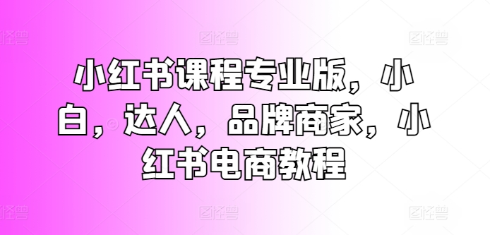 小红书课程专业版，小白，达人，品牌商家，小红书电商教程-瀚海资源库