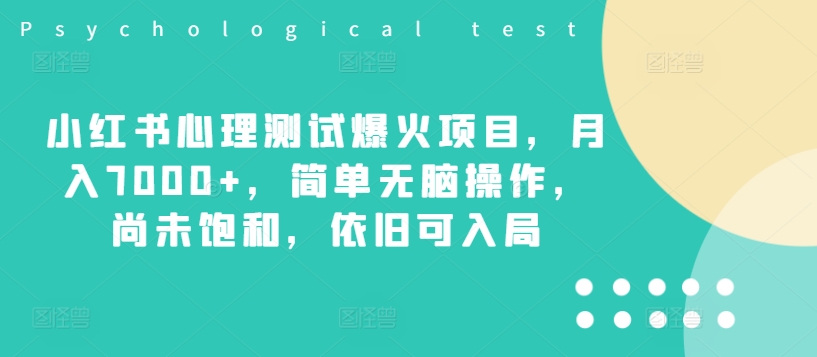 小红书心理测试爆火项目，月入7000+，简单无脑操作，尚未饱和，依旧可入局-瀚海资源库