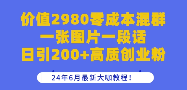 价值2980零成本混群一张图片一段话日引200+高质创业粉，24年6月最新大咖教程【揭秘】-瀚海资源库