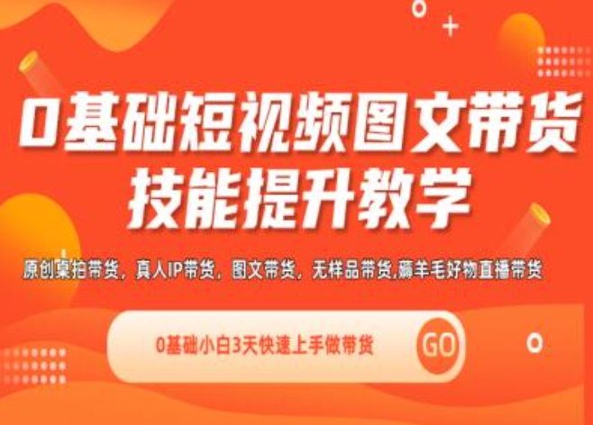 0基础短视频图文带货实操技能提升教学(直播课+视频课),0基础小白3天快速上手做带货-瀚海资源库
