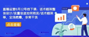 直播运营6月12号线下课:话术框架整体设计/流量低迷如何救流/话术框架等,全场燃爆,非常干货-瀚海资源库
