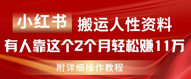 小红书搬运人性资料，有人靠这个2个月轻松赚11w，附教程【揭秘】-瀚海资源库