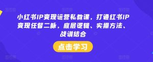 小红书IP变现运营私教课,打通红书IP变现任督二脉,底层逻辑、实操方法、战训结合-瀚海资源库