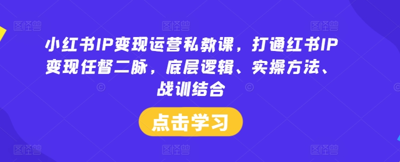 小红书IP变现运营私教课，打通红书IP变现任督二脉，底层逻辑、实操方法、战训结合-瀚海资源库